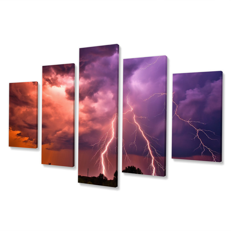 Dramatic Thunderstorms II - Lightning Canvas Wall Art - 5 Panels
