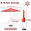 Parasol de terrasse 9 pi, rouge brique, protégé et imperméable, 8 nervures, facile à utiliser pour le jardin, la cour arrière, la piscine