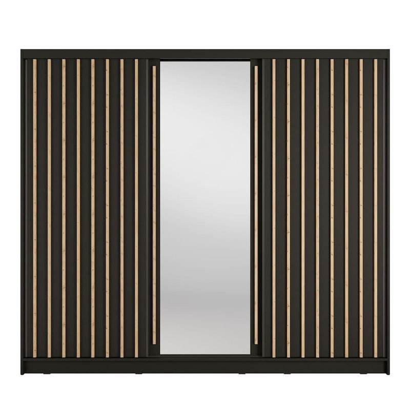 Aluna Black Sliding Door Wardrobe 248cm with Mirror