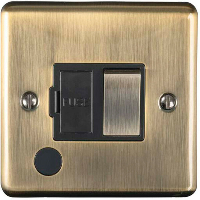 2 PACK 13A DP Switched Fuse Spur & Flex Outlet ANTIQUE BRASS & Black Isolation