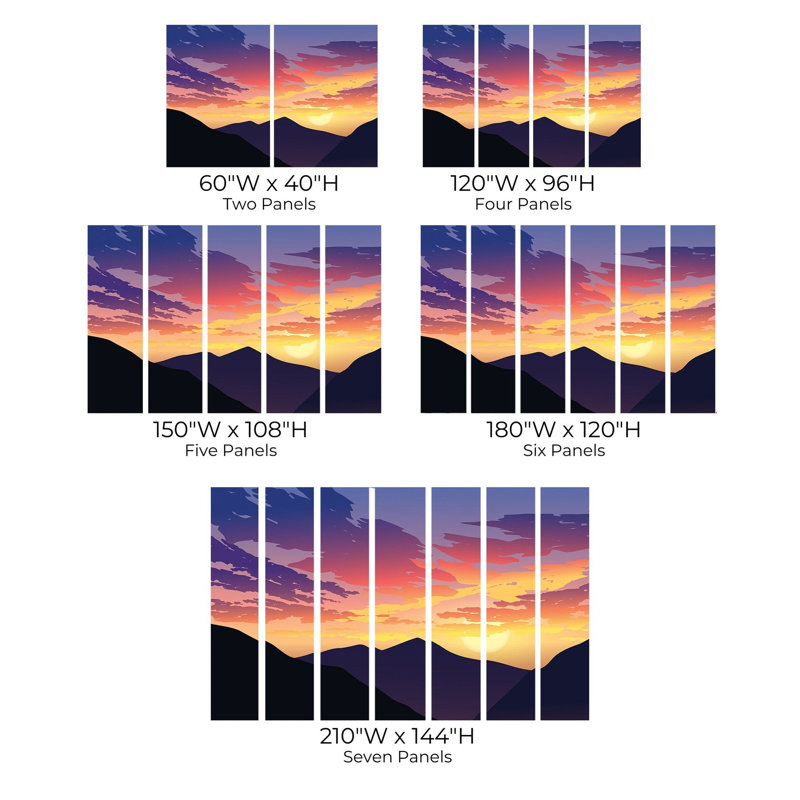 Papier peint de qualité supérieure - Silhouette de montagne au coucher du soleil, L 96 po x l 120 po