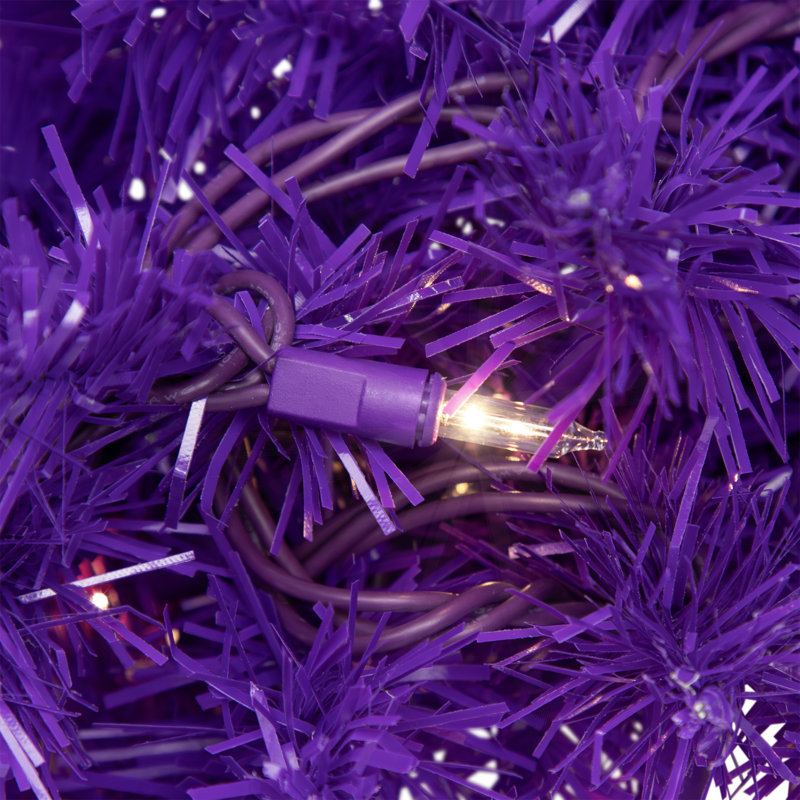 Pre-Lit Artificial Pine Christmas Wreath - 24" - Clear Lights, Purple