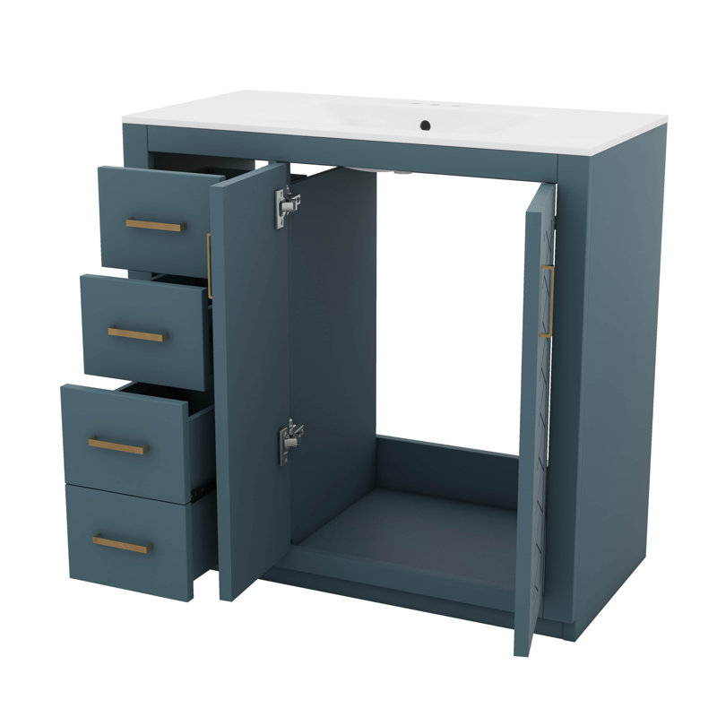 Meuble-lavabo 36 po avec lavabo en céramique, Bleu