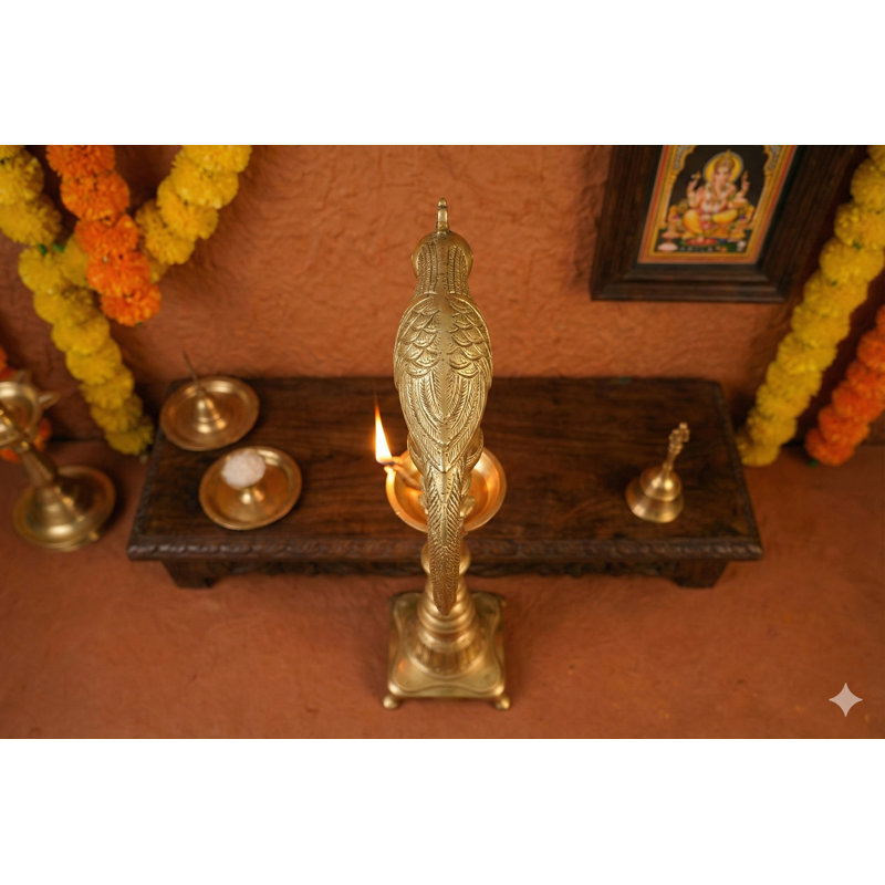 Lampe perroquet suspendue en laiton 17 po - Plafonnier indien fait à la main pour temple, salle de prière et décoration artistique pour la maison