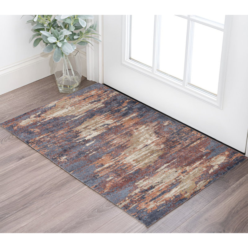 Tapis abstrait rouille et bleu 2 pi x 3 pi