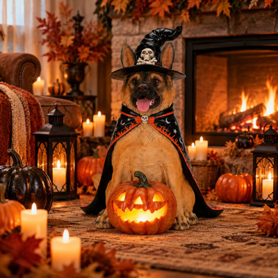 German Shepherd Halloween Greeter Statue