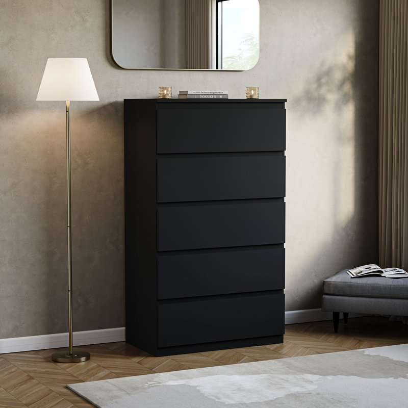 Cunha 70cm W 5 - Drawer Chest of Drawers, Black