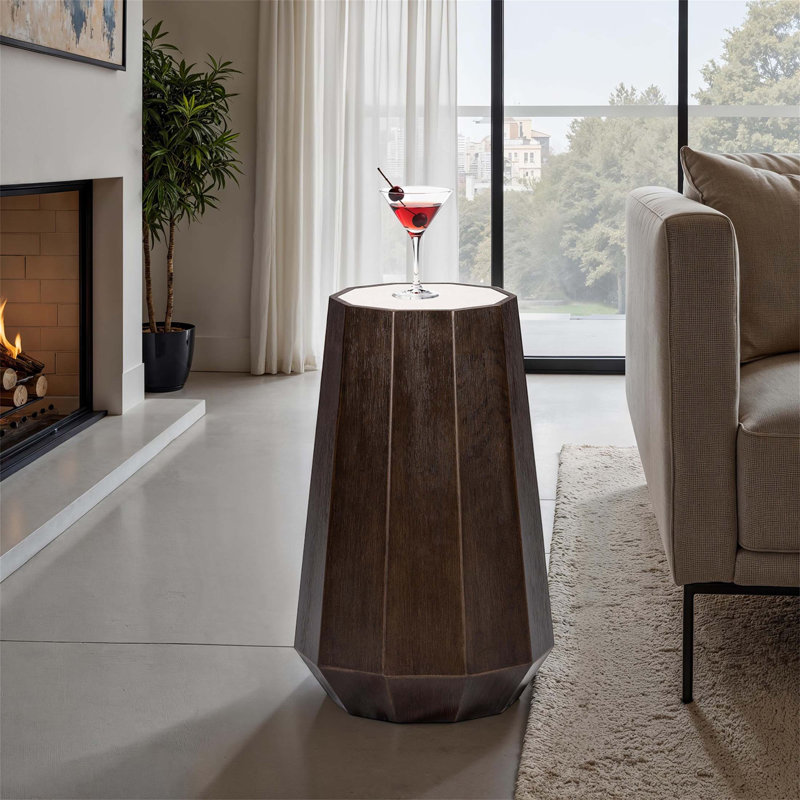 Table à martini transitionnelle avec plateau en pierre de quartz et base en tréteaux