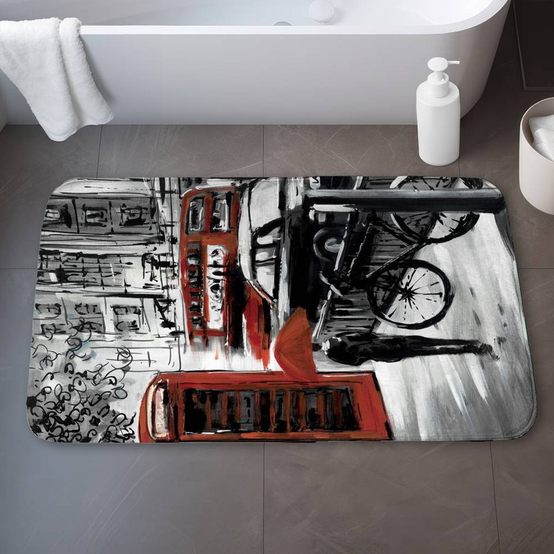 European street Bath Mat with Non-Slip Backing - Quick Dry Memory Foam Bathroom Rug - Absorbent - Modern Plush Spa-Style - Machine Washable
