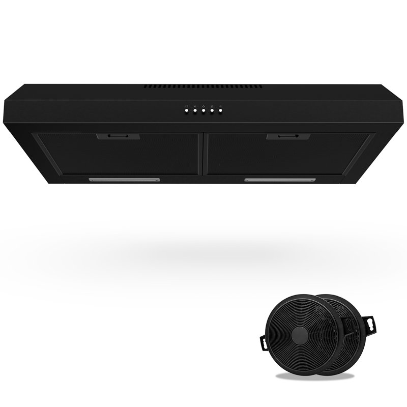 30 Inch 600 Cfm Under Cabinet Stainless Steel Cabinet Range Hood, Black