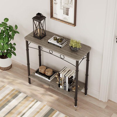 2 Tier Entryway Table, 31.5" Console Tables With Storage, Retro Sofa Table With Metal, Industrial Behind Couch Table