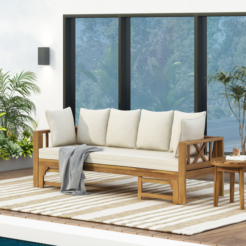 Canapé de patio avec coussins Kamita, Teck / beige, Teck