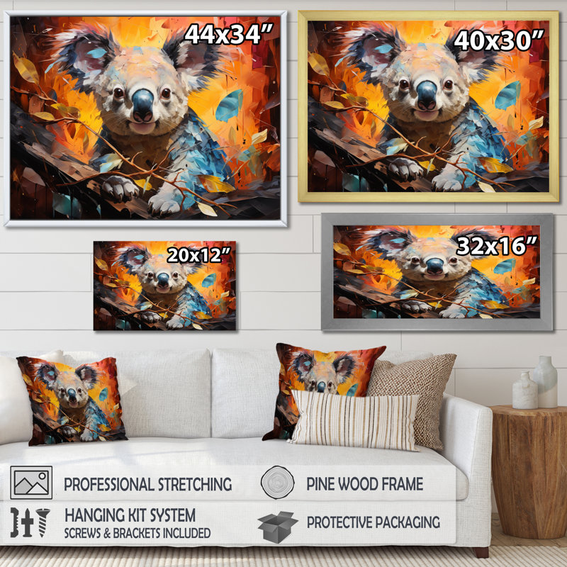 Koala Koalas Serenity Collage I sur impression sur toile, H 34 po x l 44 po x P 1,5 po, Cadre doré à une seule photo