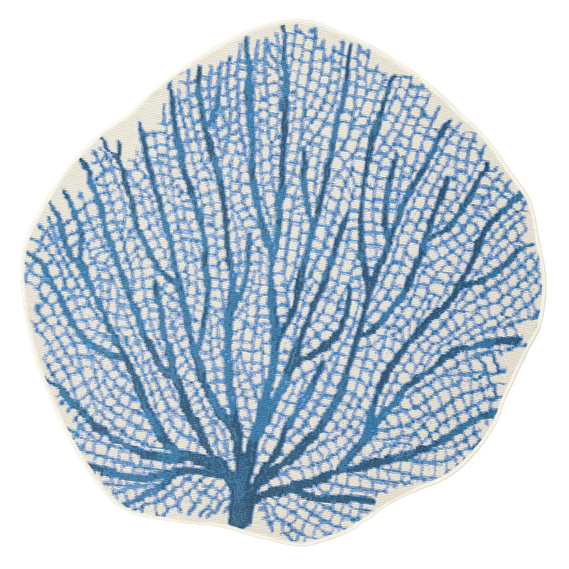 Ahman Abstract Polyester Non-Skid Kitchen Mat, Round 3'3", Navy/Blue