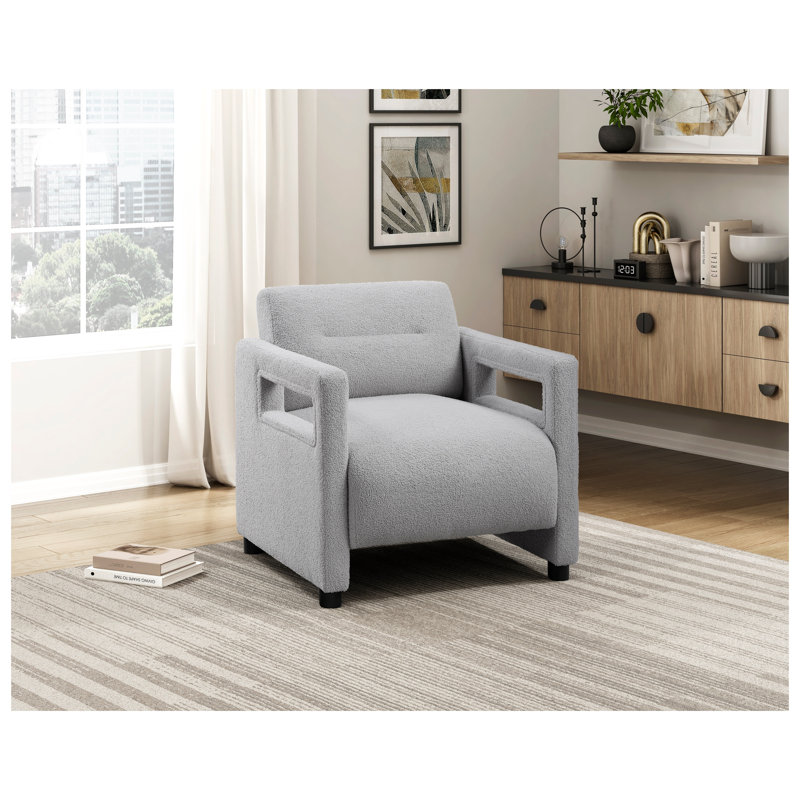 Chaise d'appoint rembourrée Grey Boucle avec coussins à ressorts ensachés et structure en contreplaqué