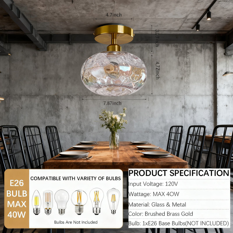 Ensemble de 2 plafonniers rétro encastrés avec abat-jour en verre martelé arc-en-ciel, luminaire semi-encastré doré pour la salle de lavage de la cuisine du couloir