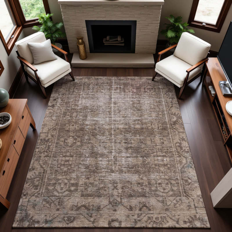 Premium Machine Washable Larock AMF1228 Global Rug, Rectangle 8' x 10'