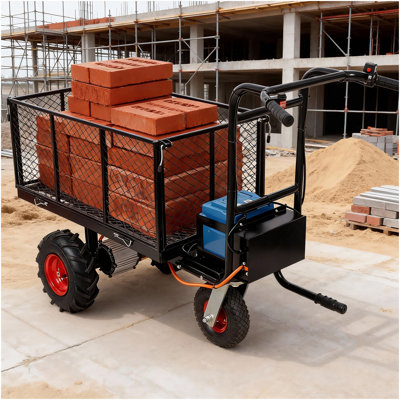 Chariot de transport électrique, chariot de jardin utilitaire à charrette de 48V DC 1200W, capacité de charge de 1320 lb avec poignée en métal et roues de 13 po, chariot de jardin et wagons pour pelouse