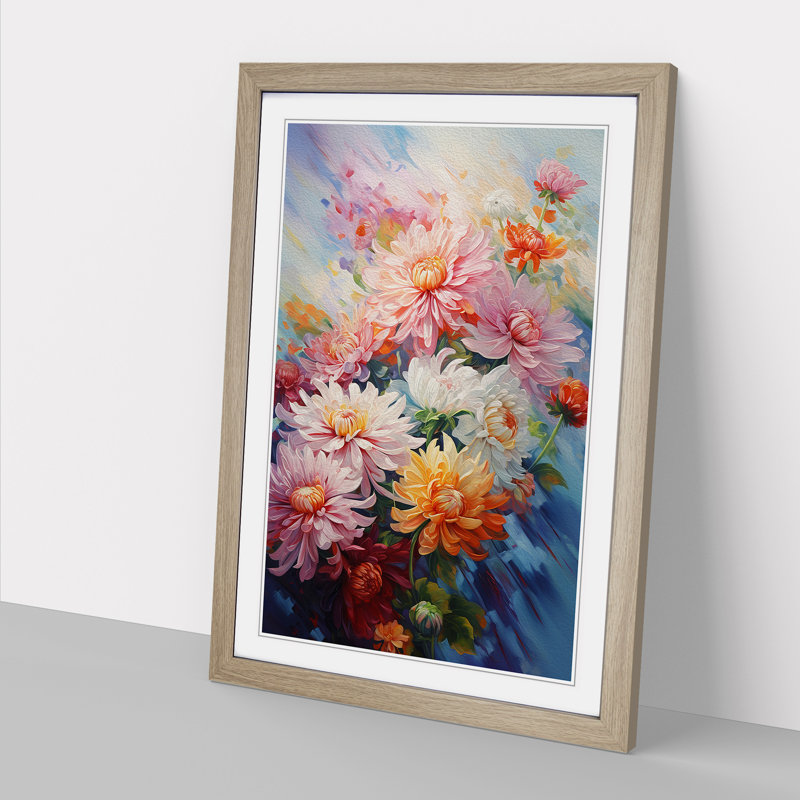 Chrysanthemums Action No.3 - Single Picture Frame Print on Wood, Oak Framed, 46cm H x 34cm W x 2cm D
