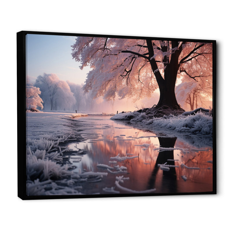 Paysage d'hiver matin givré I - impression, 16" H x 32" W, Cadre flottant noir