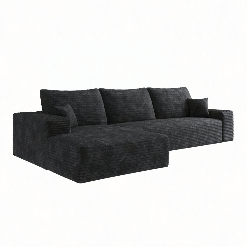 Canapé modulaire 107 po avec méridienne en L 107 po, canapé modulaire avec assise profonde, canapé rembourré pour le salon et la chambre à coucher, aucun assemblage requis (tissu en velours côtelé moelleux)