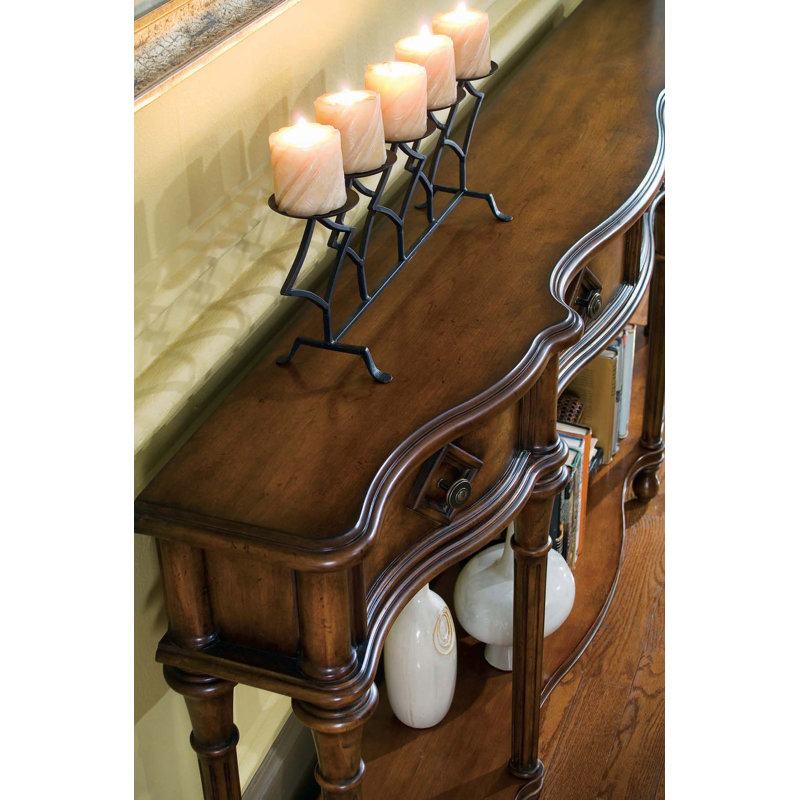 Brown Transitional Wood Console Table with Storage and Drawers