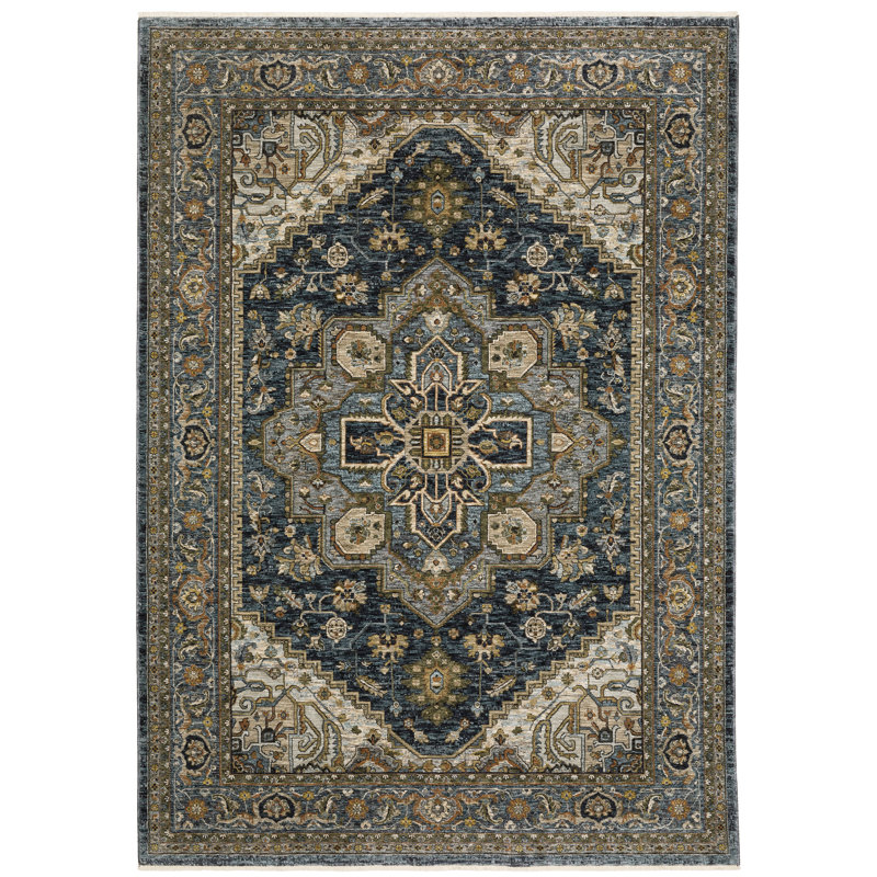 Hovis Blue/Taupe Area Rug, Rectangle 2' x 3'