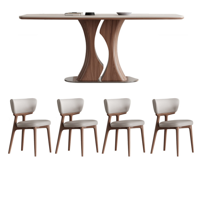 Simple oak dining table and chair combination, 29.52" H x 55.11" L x 31.49" W
