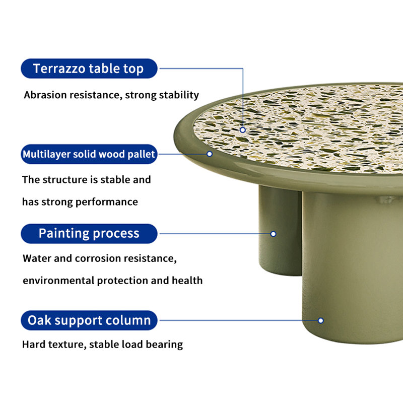 Table basse moderne avec plateau Terrazzo, H 17,71 po x L 27,55 po x l 27,55 po