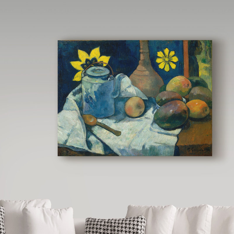 «With Teapot and Fruit», reproduction de peinture à l'huile sur toile tendue, H 18 po x l 24 po x P 2 po