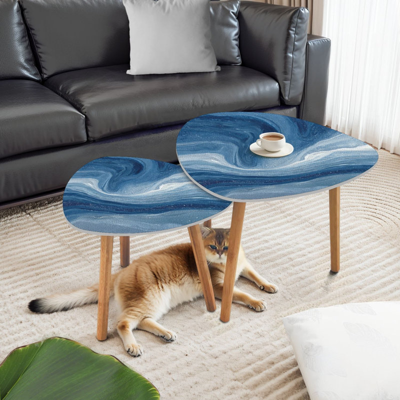Ensemble de 2 tables basses gigognes Triangle, Blue/White