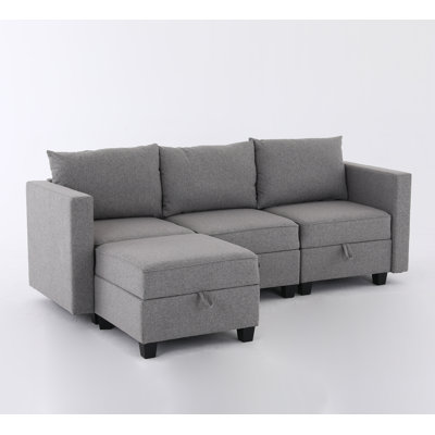 Canapé modulaire polyvalent avec méridienne convertible et repose-pieds, idéal pour des sièges flexibles et beaucoup de rangement dans tout espace de vie.