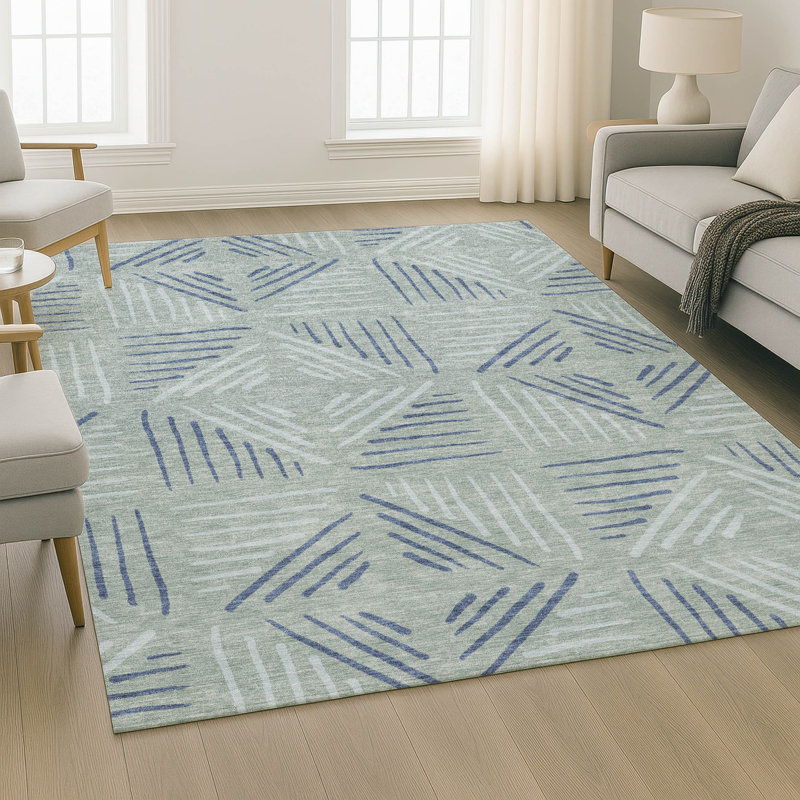 Premium Machine Washable Mayfield AMF2413 Geometric Rug, Spa, 9' x 12'
