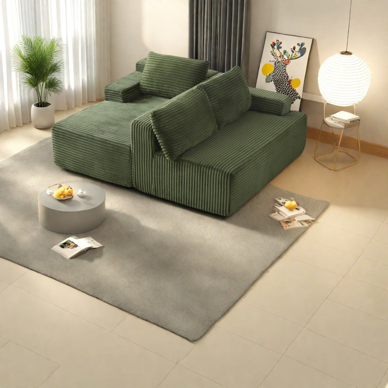Canapé modulaire multifonctionnel vert avec tissu velours côtelé, aucun assemblage requis