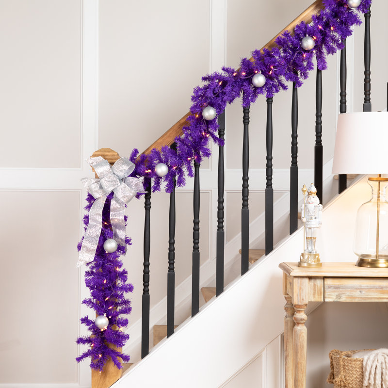 Pre-Lit Artificial Pine Christmas Garland - 9' - Clear Lights, Purple