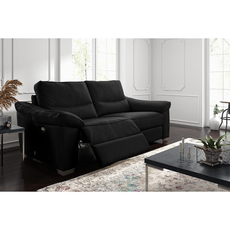 Edeltrudis Genuine Leather 2 Seater Reclining Sofa, Black, 100cm H x 212cm W x 95cm D