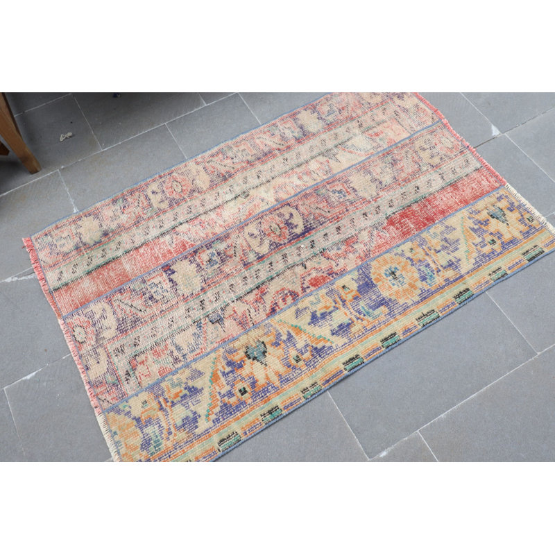 Handmade Vintage Turkish Oushak Rug in Blue for Bedroom or Kitchen - Item 6384