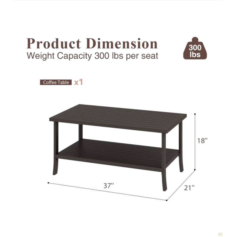 Table basse rectangulaire d'extérieur en métal