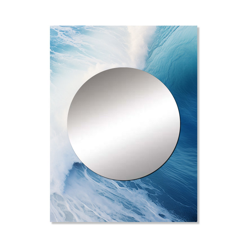 Blue Wave Blue Wonder I - grand miroir mural côtier, miroir unique bleu, impression d'art en métal, 32 po x 24 po