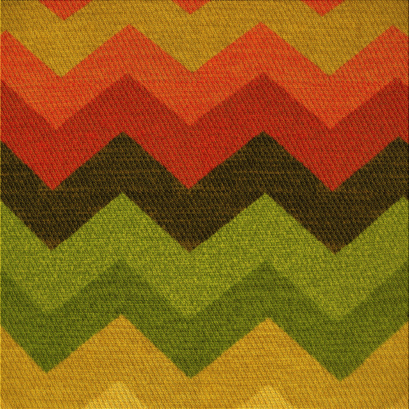 Tapis vert / orange / jaune à chevrons, Carré 3 pis