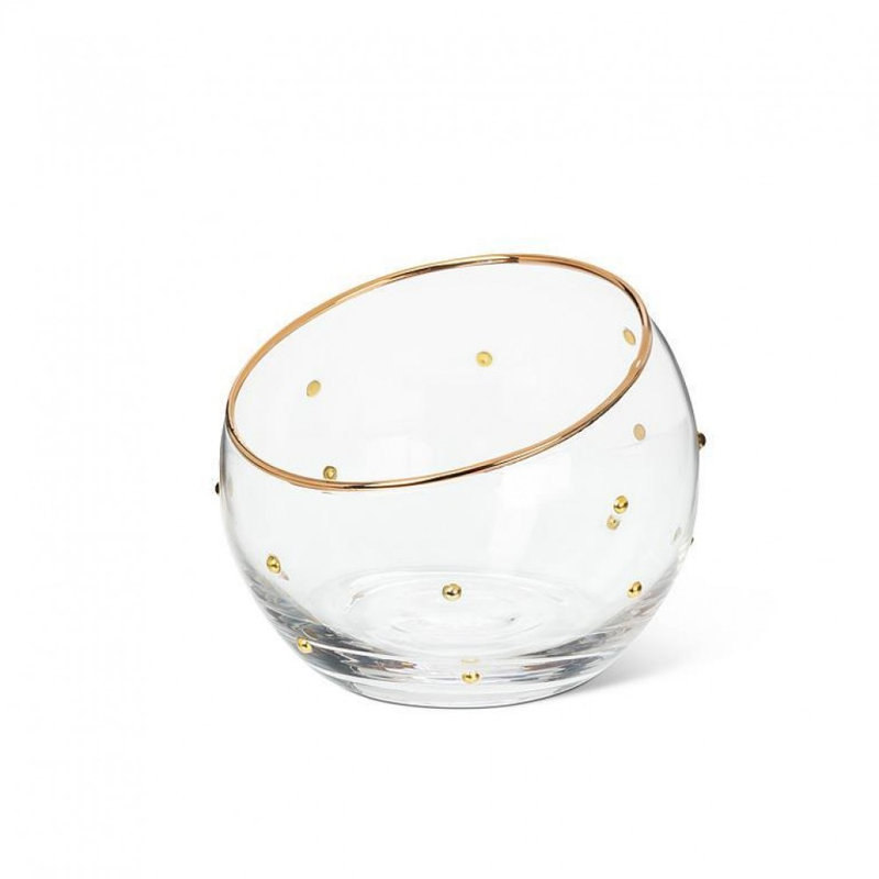 Small Angled Bowl With Dots, 3" H x 3.5" W x 3.5" D