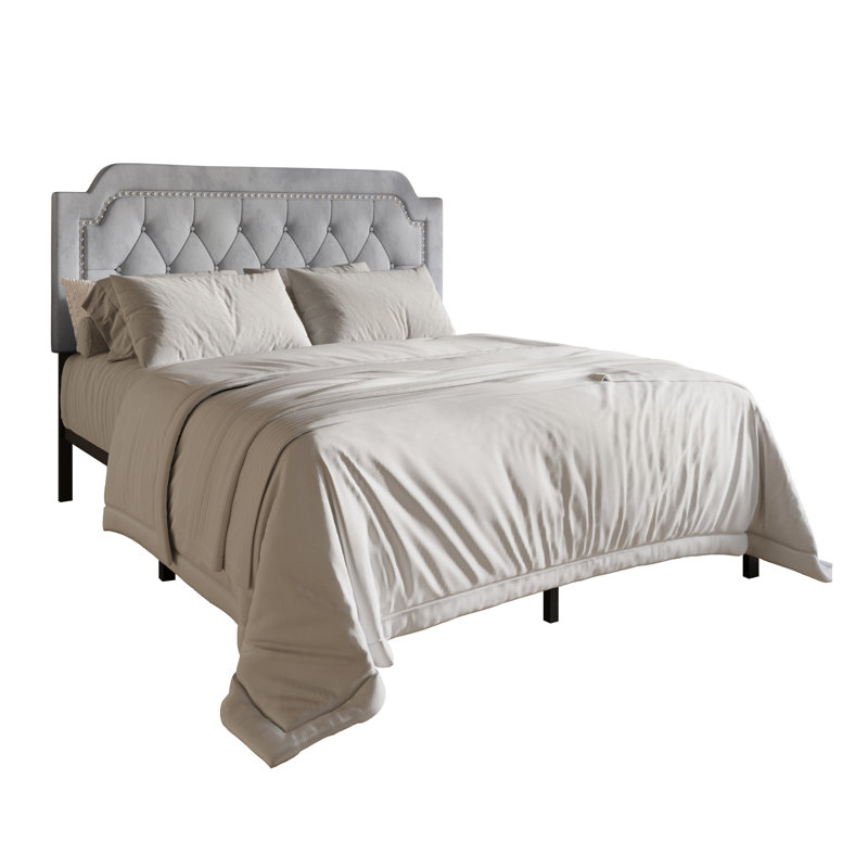 Lit plateforme tapissier Dwayna, Double, Gris argenté