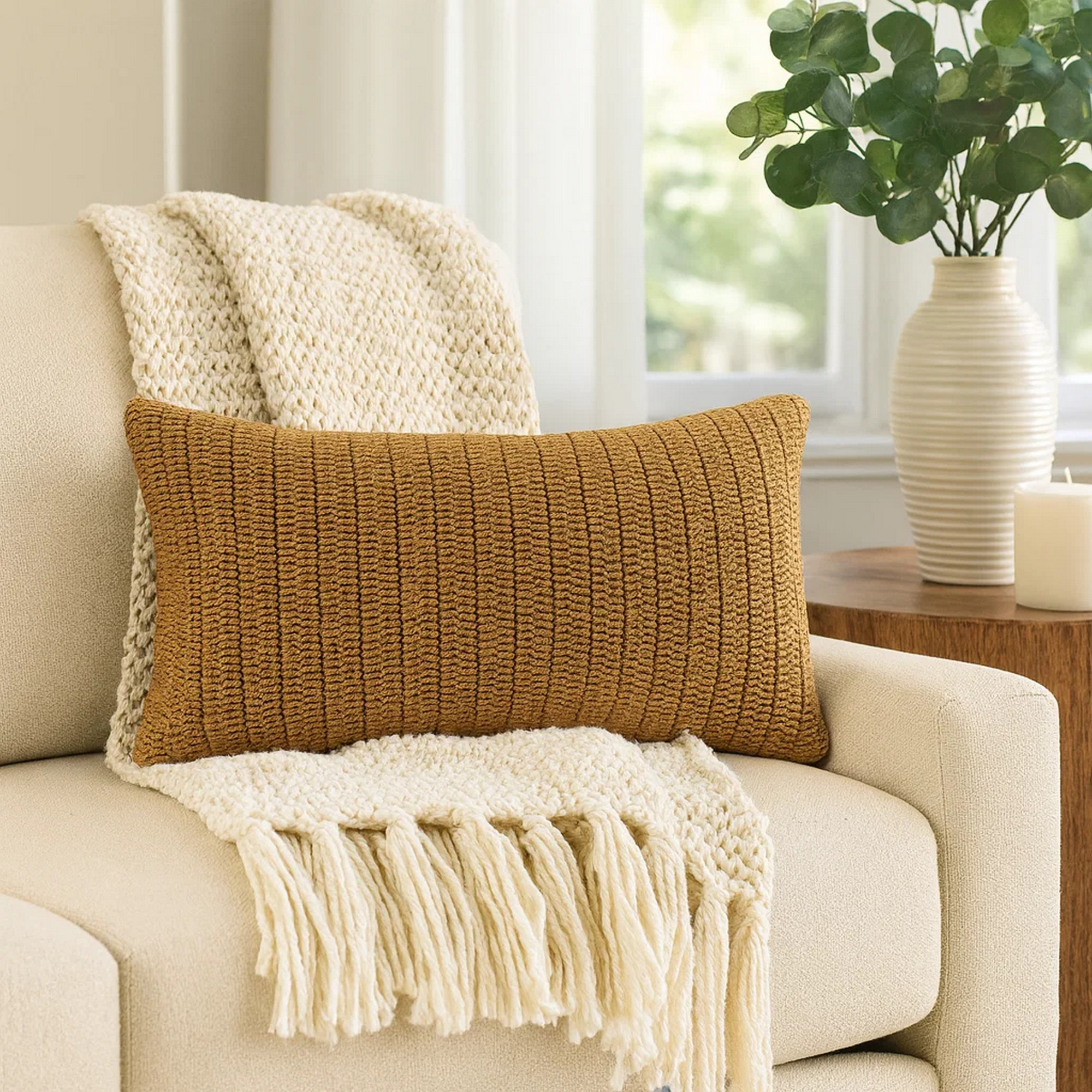 Dalenna Cotton Pillow Cover & Insert, Honey, Rectangle, 14" x 26"