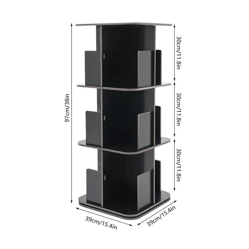Mencos 38"H X 15.4"W 3-tier Rotating Corner Bookcase, Black