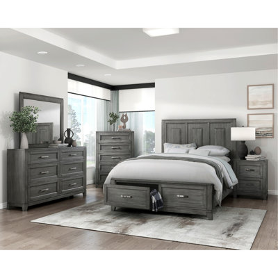 Lit plateforme gris avec rangement pour grand lit, grand lit rustique sophistiqué et options attrayantes