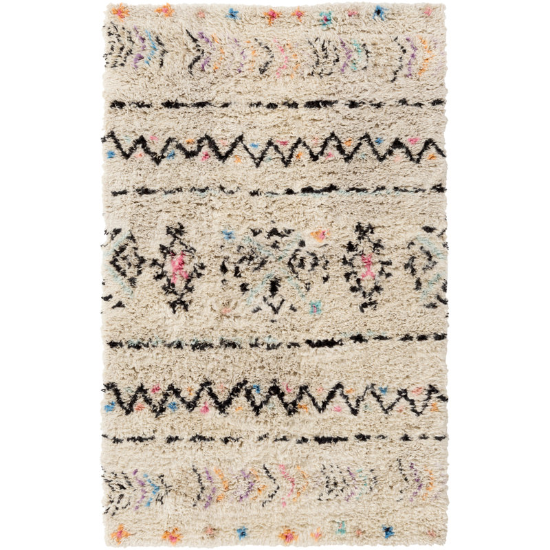 Riad Hand-Knotted Neutral/Black Area Rug, Rectangle 4' x 6'