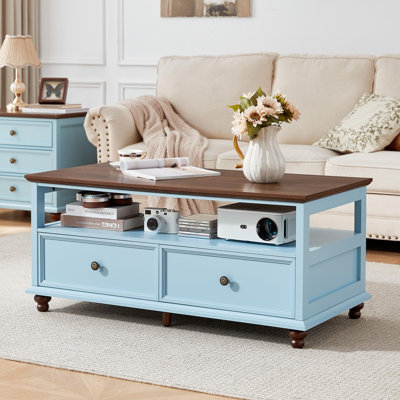 Table basse de style champêtre avec rangement et deux tiroirs
