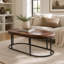 Table basse ovale en similicuir 55,12 po avec base en métal