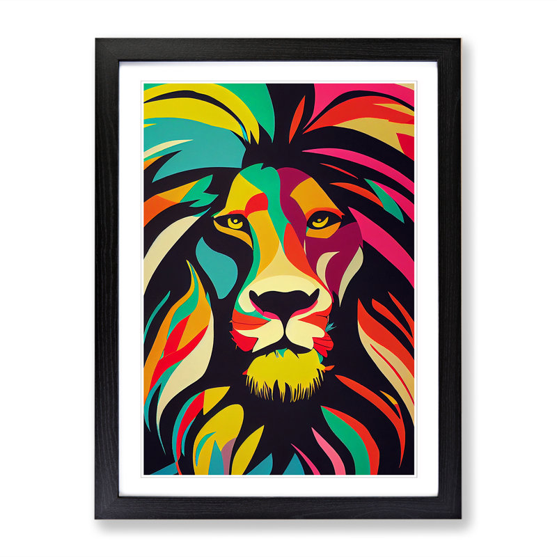 Lion Pop Art Vol.1 - Single Picture Frame Print, Black, 64cm H x 46cm W x 2cm D