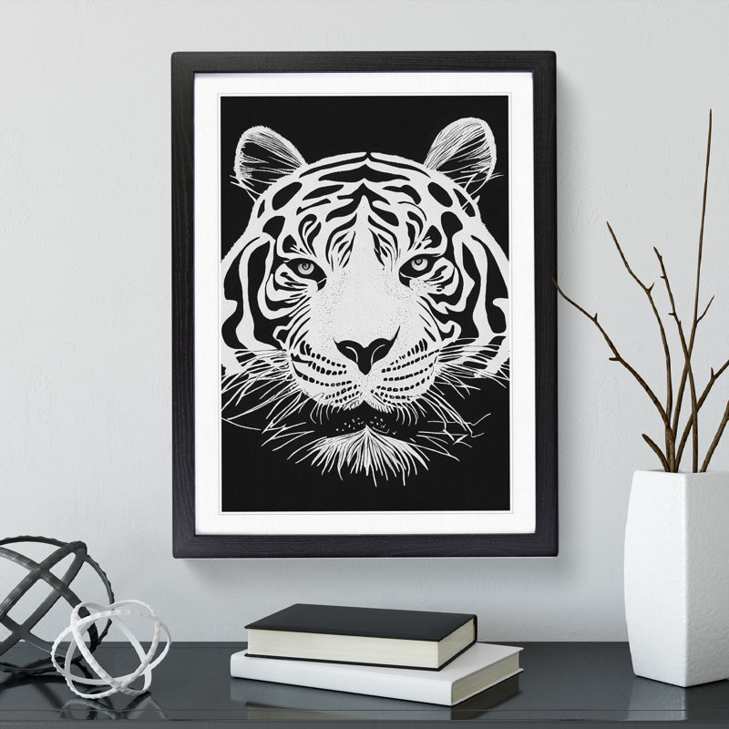 Monochrome Tiger No.3 - Framed Print, Black Framed, 64cm H x 46cm W x 2cm D
